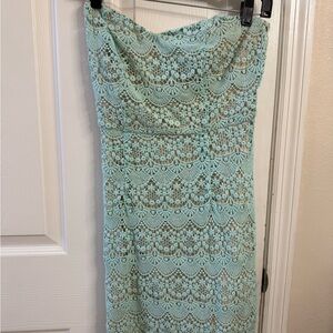 Gianni Bini Strapless Lace Dress in Light Blue